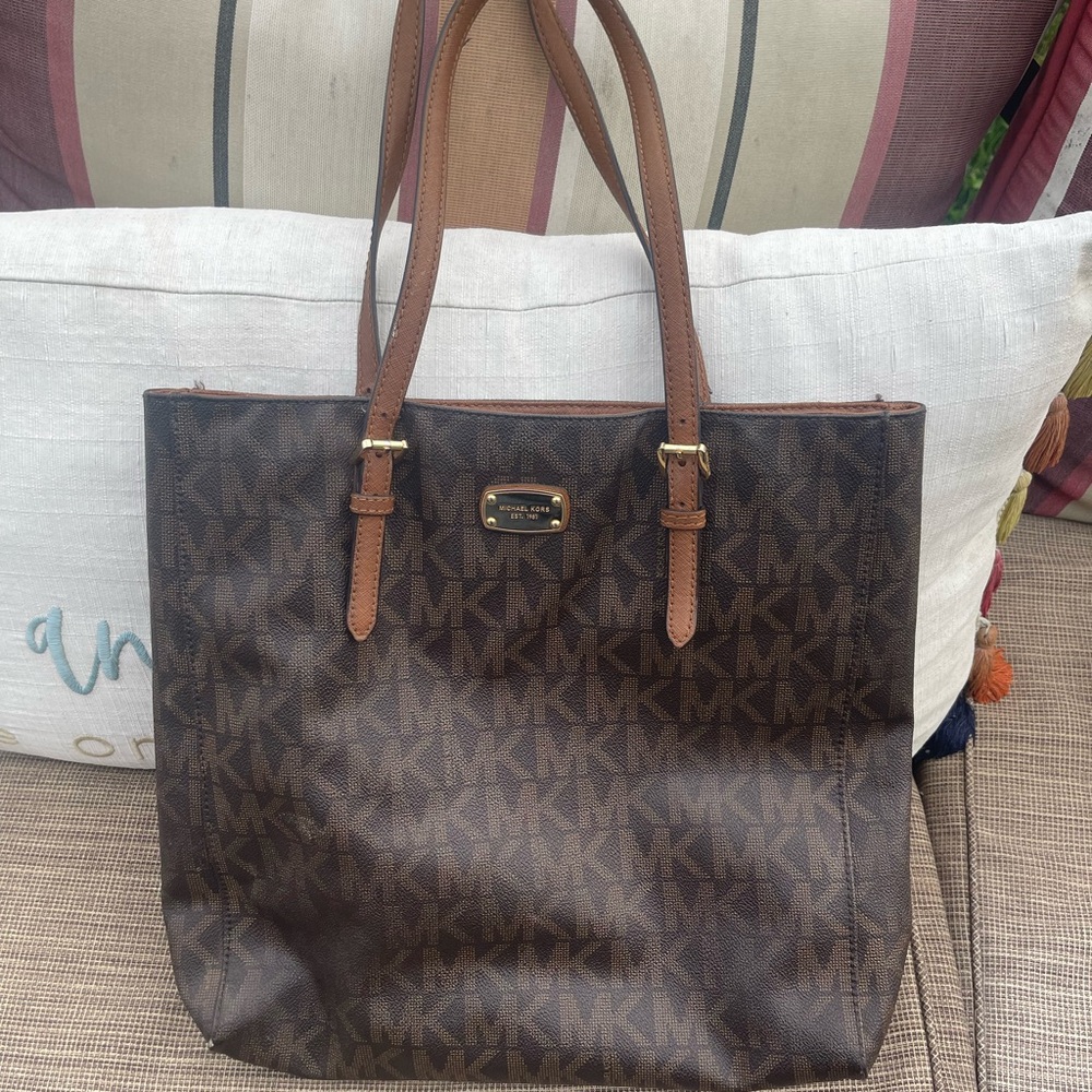 Michael Kors Brown Signature Tote with Gold Accents